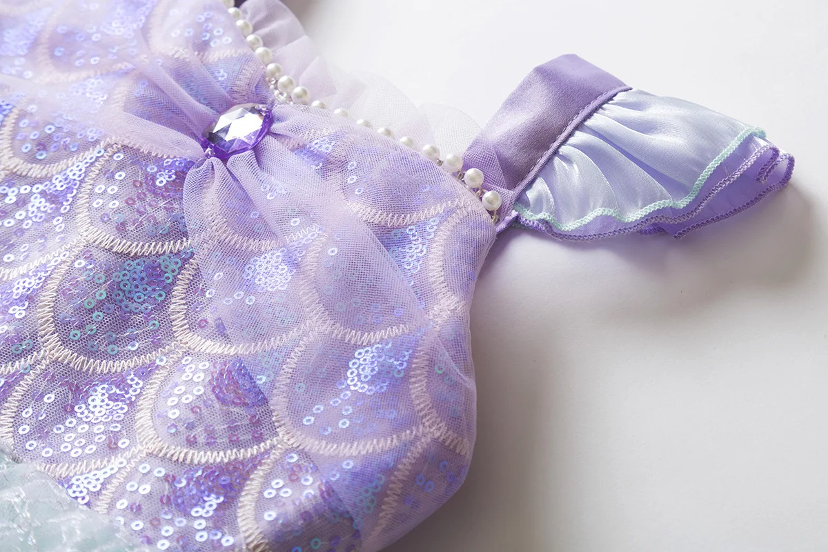 Mädchen Meerjungfrau Tutu-Kleid mit Pailletten und Fischschuppen-Trägern Prinzessinnenkleid Kinder Geburtstagsparty Kostüm Kinder Feen-Outfit – Detail 6