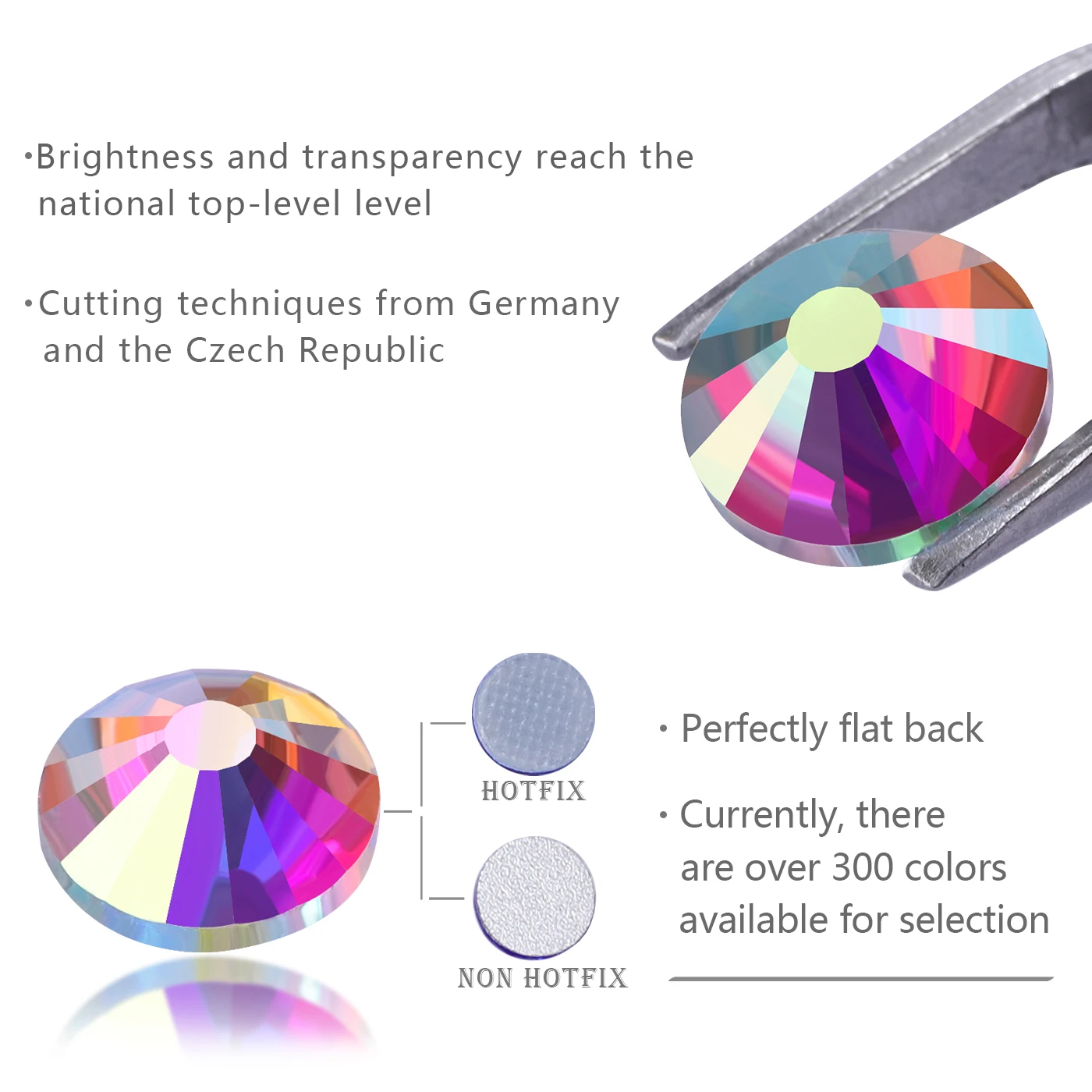 Crystal AB Series SS3-SS30 Fondo dorato Strass in vetro glitterato non hotfix multi-dimensione per la decorazione di diamanti in cristallo per nail art