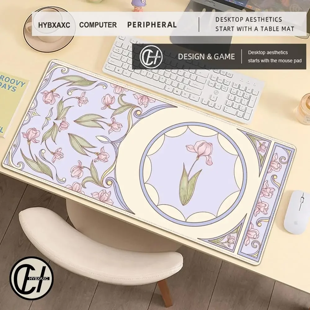 

Большой коврик для мыши с розовым цветком, коврик для мыши с кроликом, милый HD настольный коврик, расширенные коврики для игровой клавиатуры, большой коврик для геймерской мыши 100x50 см XXL