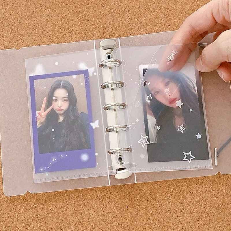 M5 Five Holes Loose Leaf Card Holder Case PVC Transparent Glitter Storage Bag Note Book Inner Bag Card Cover Sleece INS Original