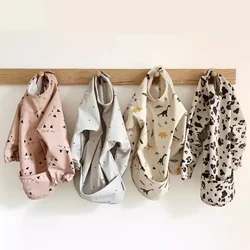 Kids Bibs Cartoon Animal Print Waterproof Bib Baby Food Bib Baby Rice Pocket Accesorios Bebe Long Sleeve Apron
