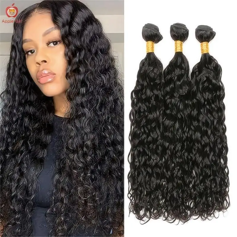 

Natural Color Water wave Hair 1/2/3 Bundles 100% Human Hair Extensions Brazilian Remy Hair 14 To 30 Inches For Women Applegirl