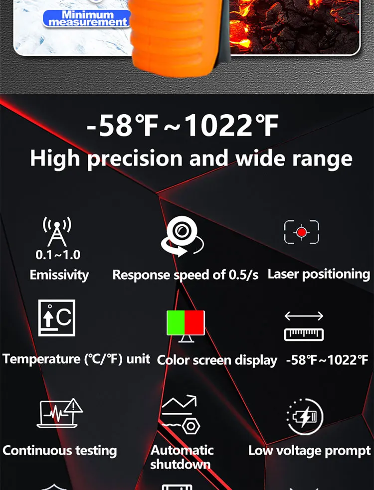 Intelligentes industrielles Infrarot-Thermometer -50~600 ℃ Temperaturpistole VA Reverse Color Screen Tester Meter Pyrometer Tools – Detail 2