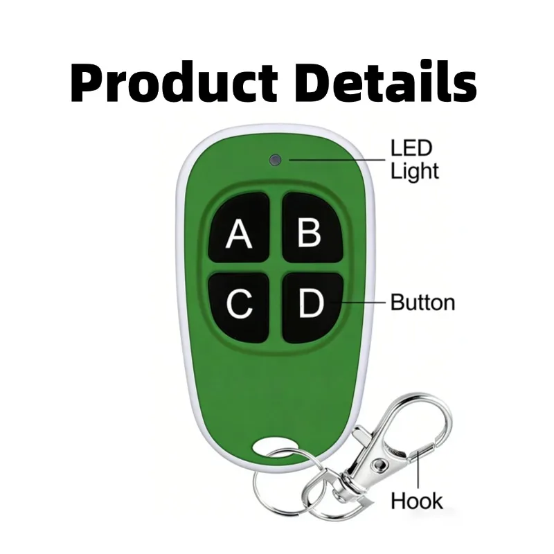 433MHz Universal Remote Control 4-Key Copy Key Opener Garage Door Handheld Transmitter