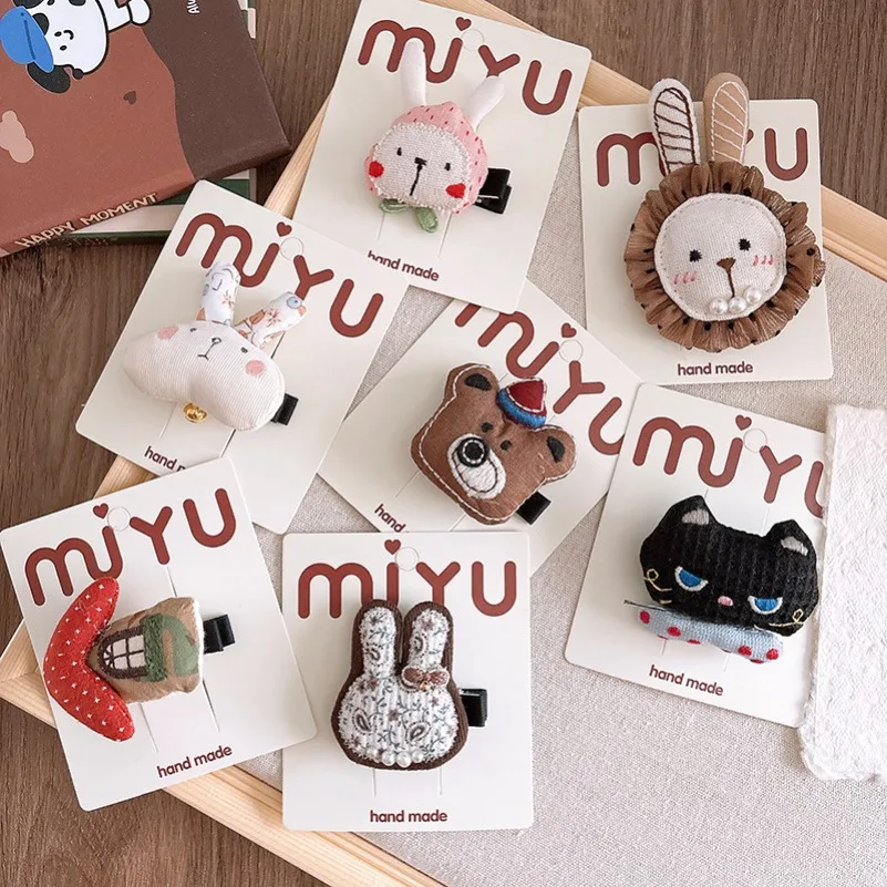 

Lovely Baby Hairpins Cartoon Animals Three-dimensional Cotton Girls Barrettes Mori Sweet BB Side Clips Hair Accessories for Gift