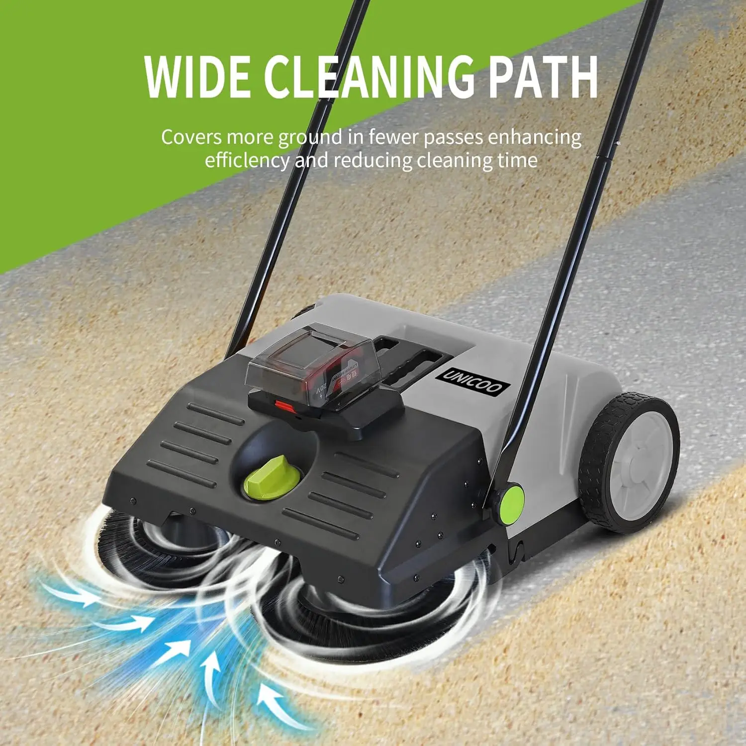 Electric Hand Push Sweeper - Battery Powered Floor Sweeper, Walk Behind Floor Sweeper, Efficient Push Sweeper for Indoor and Out
