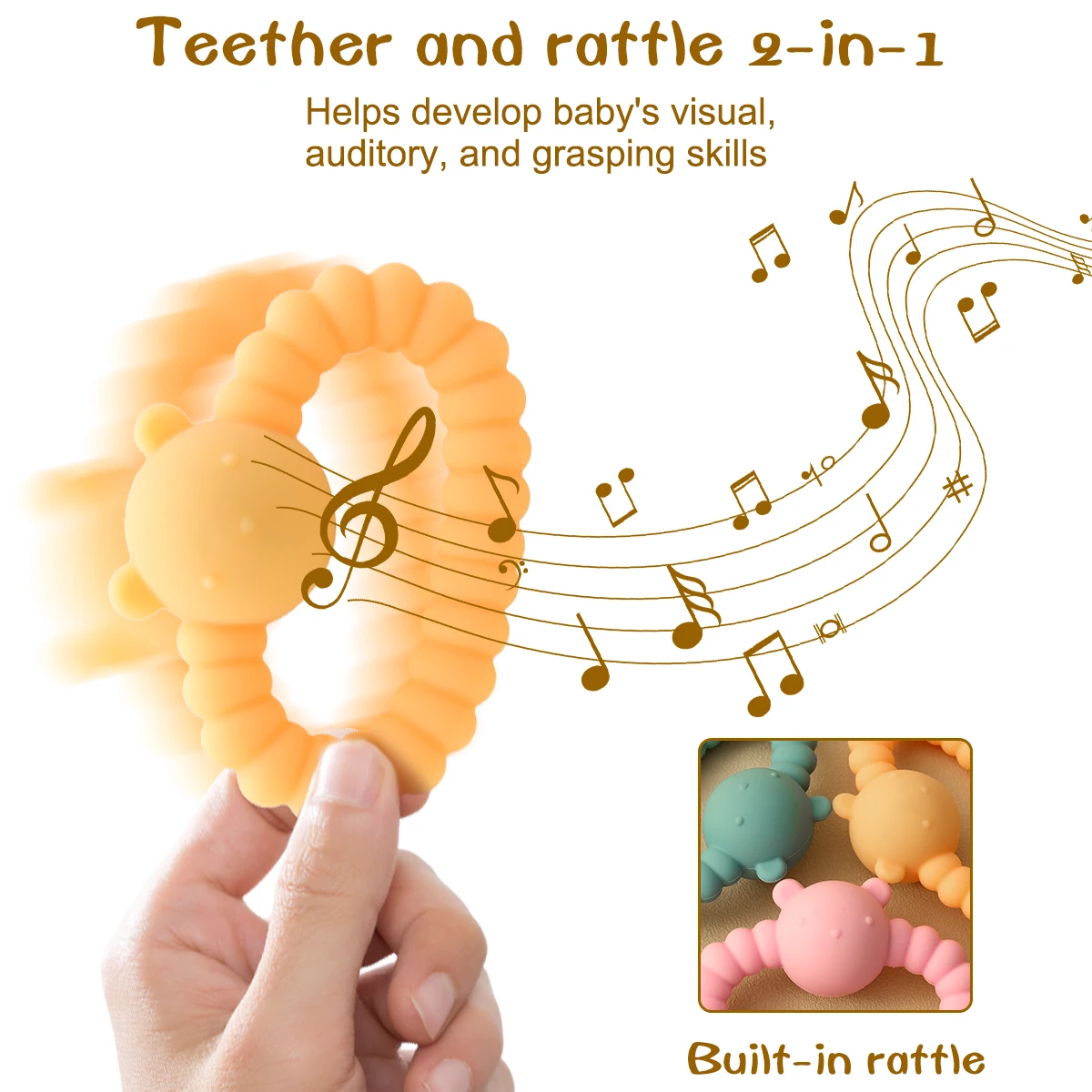 Anneau de dentition en Silicone pour enfants de 0 à 12 mois, 1 pièce, hochet, jouet de qualité alimentaire, anneau de dentition sensoriel, jouets apaisants pour tout-petits