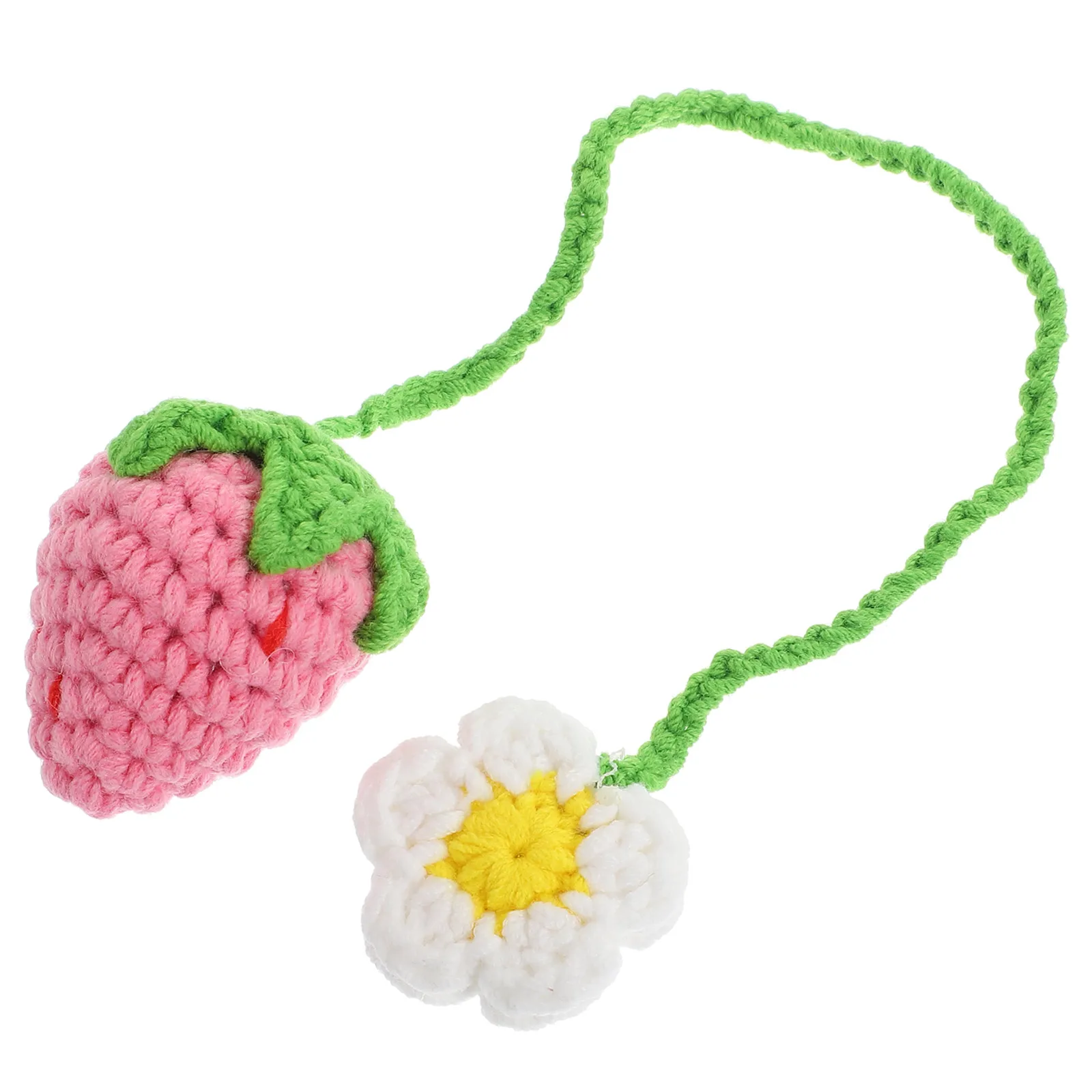 

Strawberry Flower Pendant Pink Handmade Crochet Car Ornaments Reliable Material Creative Design Rearview Mirror Hanging