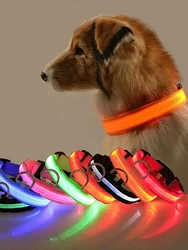 Nylon LED Night Safety Flashing Glow In The Dark Dog Leash Dogs Luminous Fluorescent Pet Dog Collar