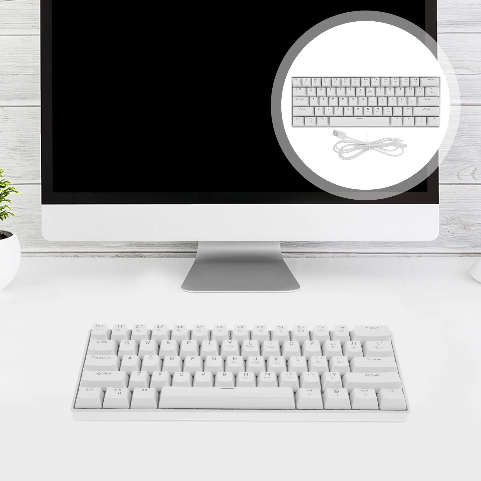 

61-клавишная механическая игровая клавиатура с RGB-подсветкой для ПК, ноутбука, белая компактная проводная механическая клавиатура со светодиодной подсветкой, эргономичная