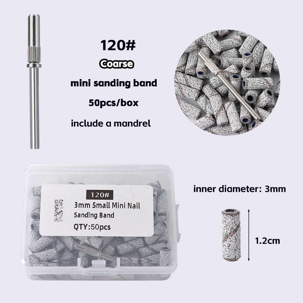 3 mm Nagelschleifbänder, Körnung 80/120/180/240, Mini-Nagelbohrer, elektrisches Nagelfeilen-Zubehör, Polieren, Maniküre-Werkzeug, 50/100 Stück