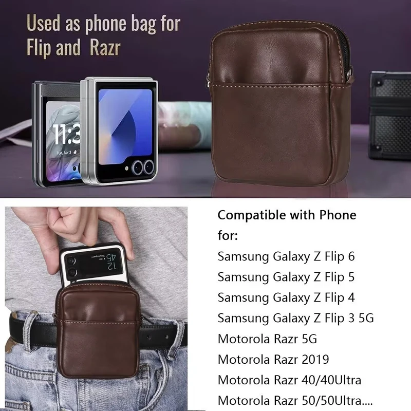 Phone Bag For Samsung Galaxy Z Flip 6 5 4 3 2 5G Cover Case Leather Motorola Razr 50 /50 Ultra/40 /40 Ultra Phone Pouch