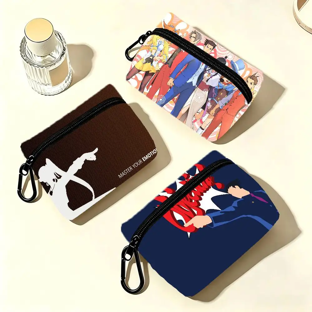 GAME Ace Attorney Multifunctional Oxford Cloth Small Pouch With Hook Mini Coin Wallet Earbud Storage Bag