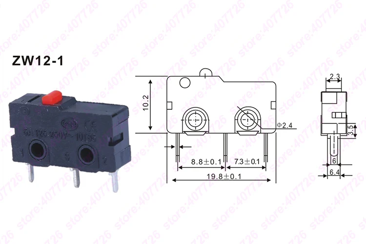 5Pcs/Lot Micro Switch 10mm x 20mm Limit Switch 3 Pin/2 Pin 5A 250VAC ZW12 Series Tact Switch On Off