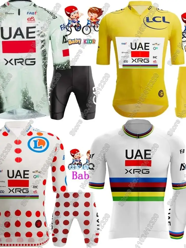 AliExpress 2025 Kids UAE World Champion France Tour De Italy Team Cycling Jersey Boys Girls Cycling Child Clothing Bike Shirts Suit Pants