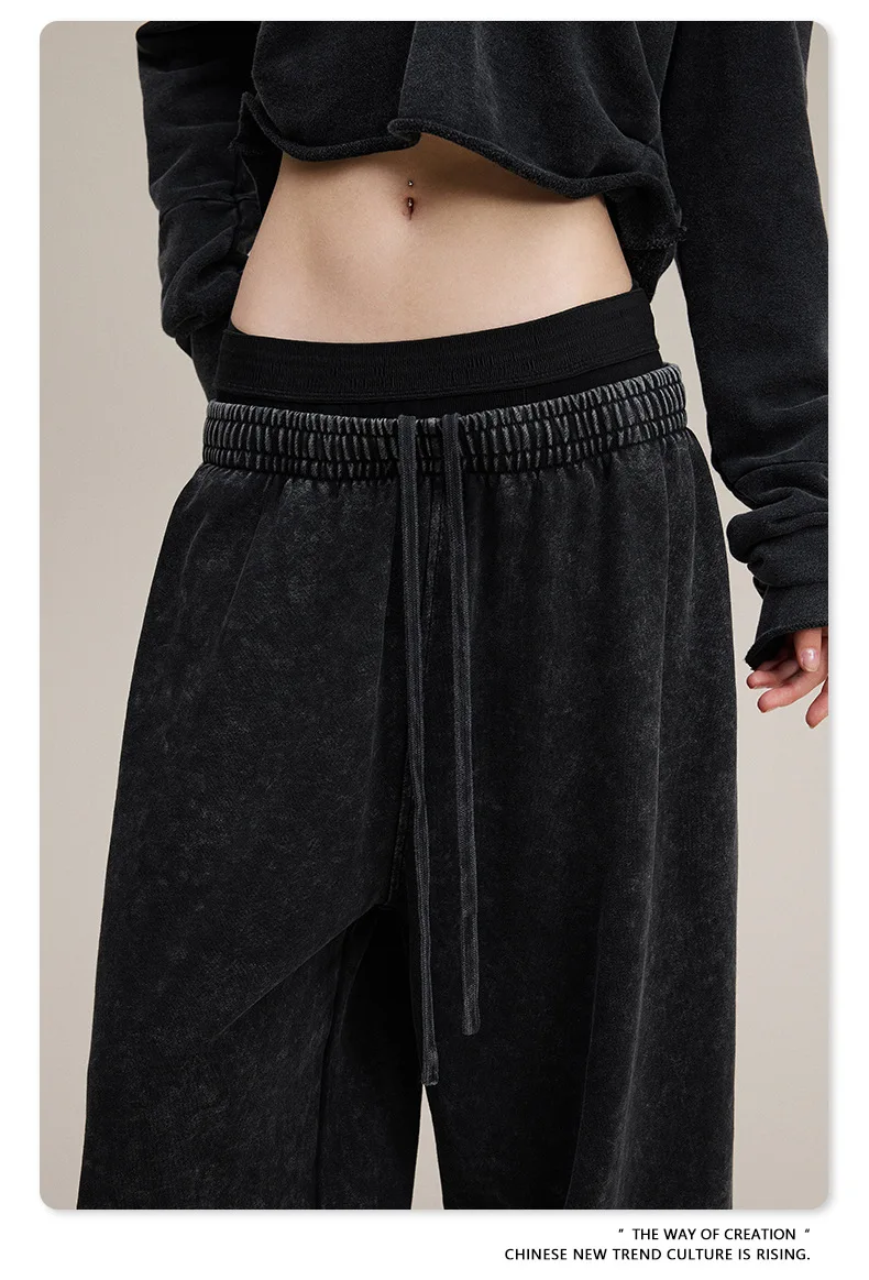 Loose Straight Leg Pants Double Waistband Streetwear Casual Autumn Comfortable Daily Women Trousers Relaxed Fit Fashion