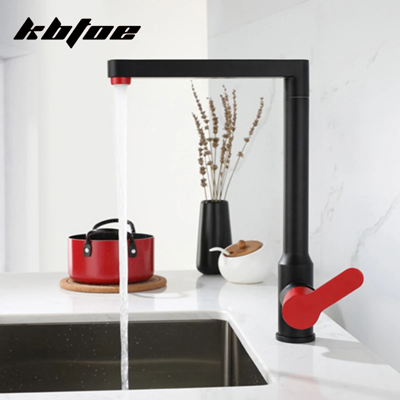 

Stainless Steel Kitchen Faucet 360° Rotation Deck Mounted Hot Cold Water Sink Red Black Mixer Tap Modern Crane Premium Design