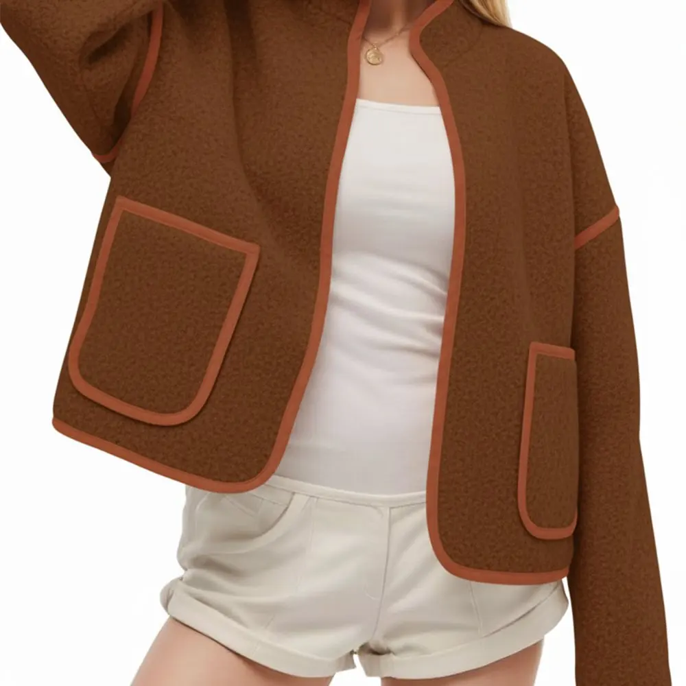 

Повседневная куртка с круглым вырезом, осенне-зимняя одежда с украшением на пуговицах, женская верхняя одежда высшего класса