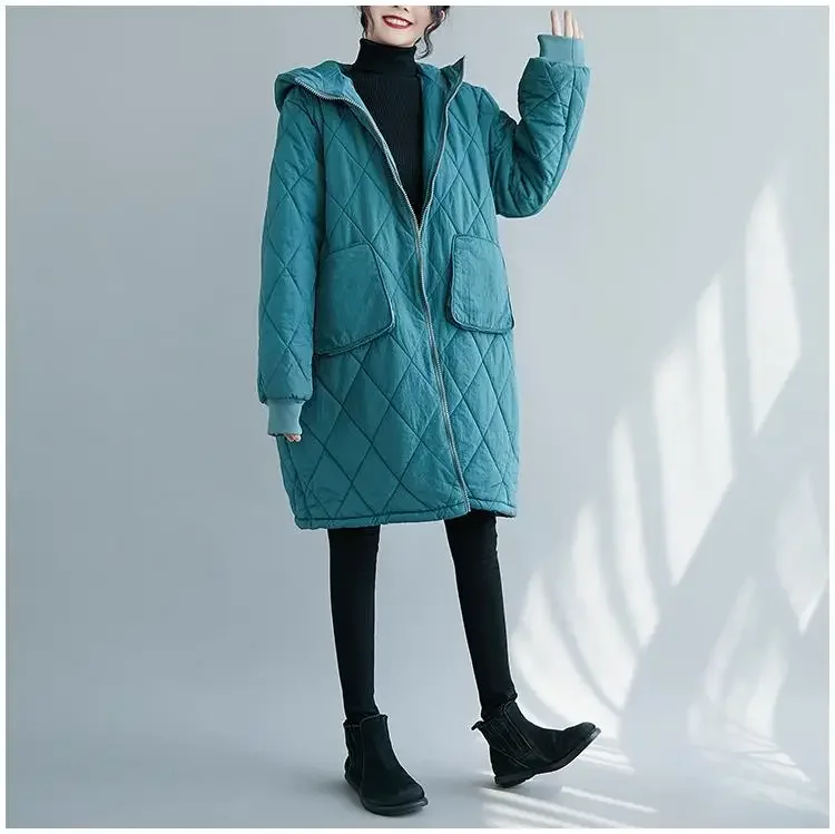 

Зимняя новая женская хлопковая одежда Lingge, свободная однотонная куртка большого размера с капюшоном для поездок на работу