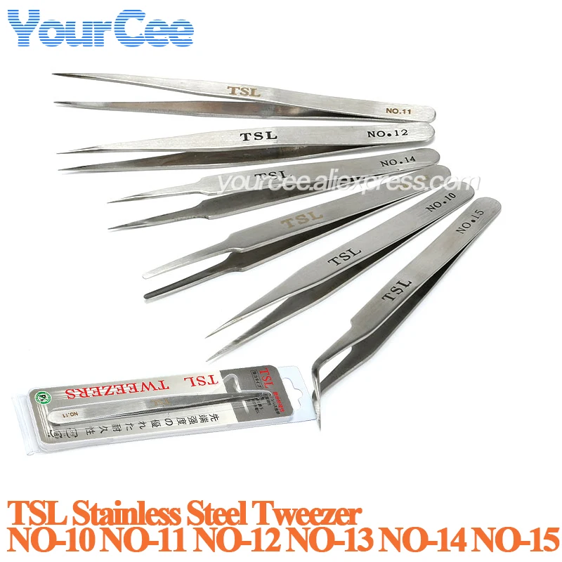 TSL Stainless Steel Tweezer Needle-nose Component Tweezers for Tool NO-10 NO-11 NO-12 NO-13 NO-14 NO-15 Type