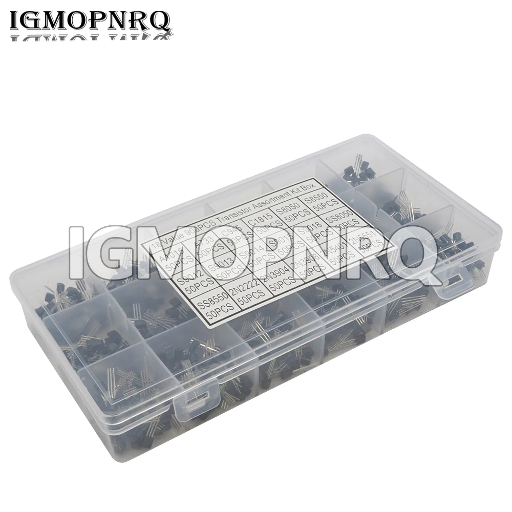 900PCS 18Values TO-92 Transistor Assortment Kit A1015 2N2222 C1815 S8050 2N3904 2N3906 S9012 Transistors set pack