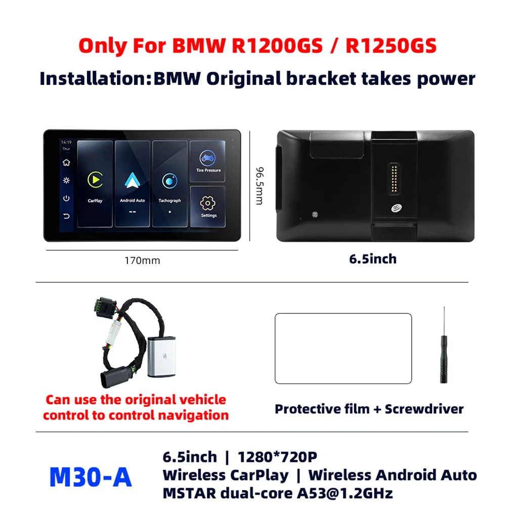 For BMW R1200GS R1250GS ADV 6.5in CarPlay Motorcycle Wireless CarPlay Android Auto Digital Dashboard Display Screen