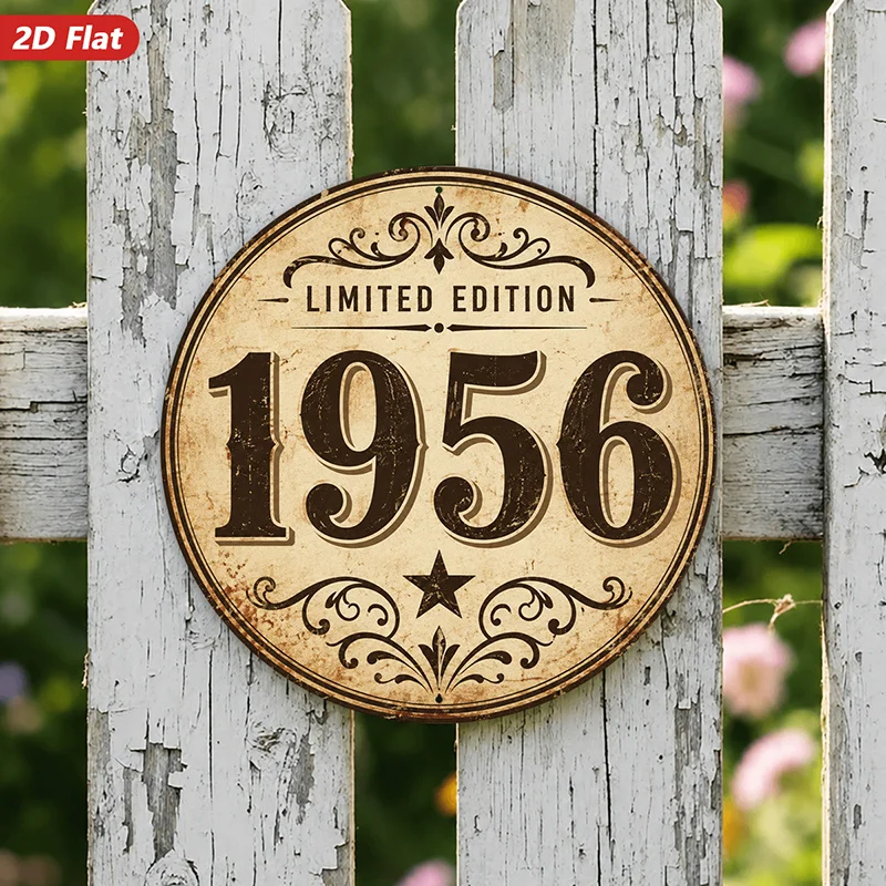 2D Flat, 1pc Limited Edition Vintage Badge Round Metal Sign Wall Art, Large 1956 Number, Home Decor, Perfect for Entryway Living