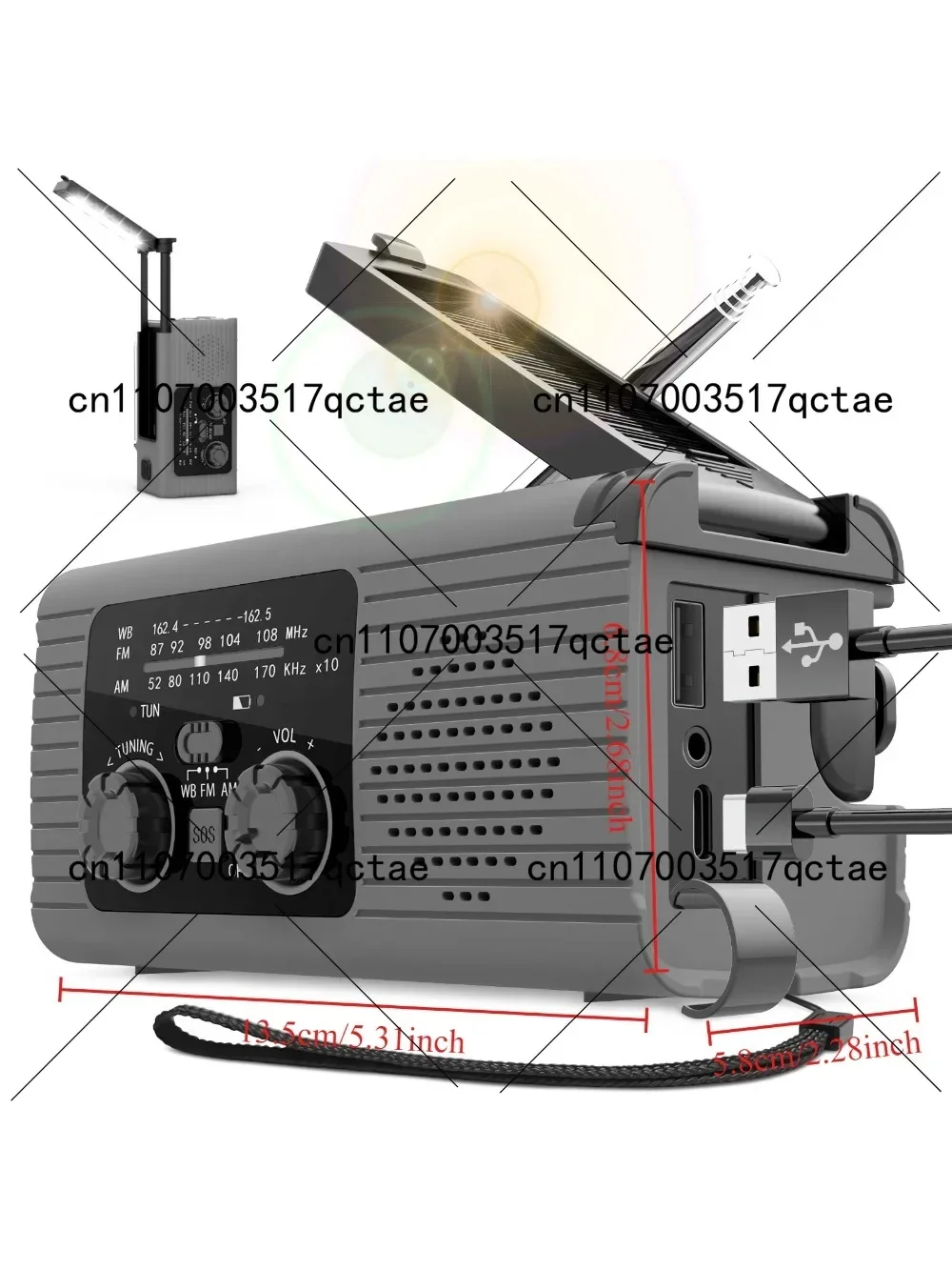 手回し式ソーラー充電緊急ラジオ-am-fm-天気予報機能付き懐中電灯-ポータブルバッテリー-キャンプ用電源ラジオ
