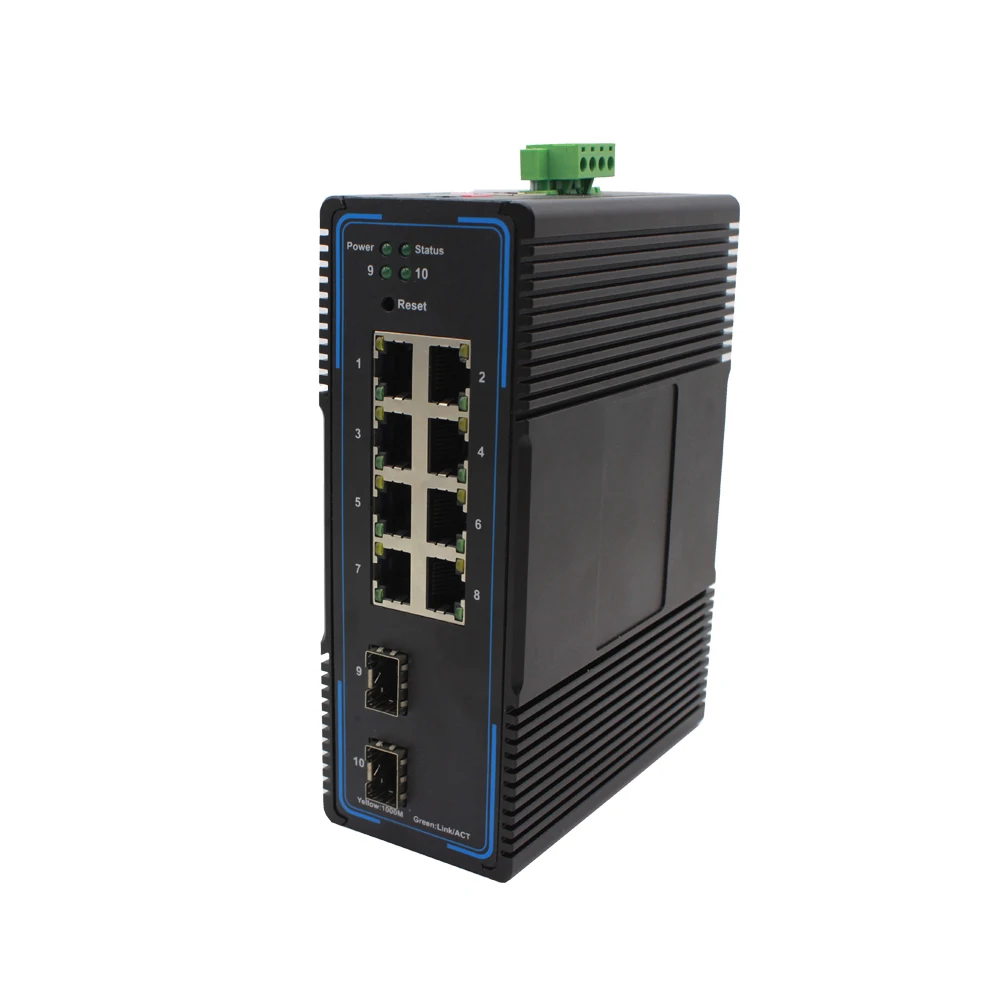 Layer2 Managed all Gigabit with 2 Gigabit SFP Slots RSTP LACP 8 Port 10/100/1000Mbps Switch Din Rail Mount DC24V