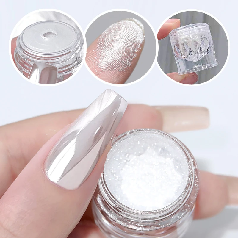 CHUNSHU Pearl White Chrome Nail Powder 0.3G Silky Moonlight Mirror Powder Pigment Metallic Effect Dust Aurora Nail Decorations