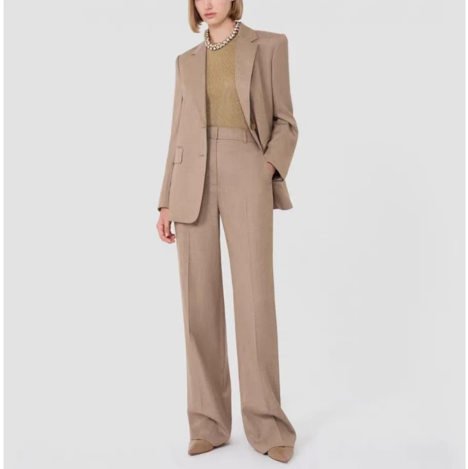 

Dave&di Commuting Fashion Versatile Wool Blend Twill Padded Shoulder Suit+straight Leg Pants New Two Piece Set Women's Suit