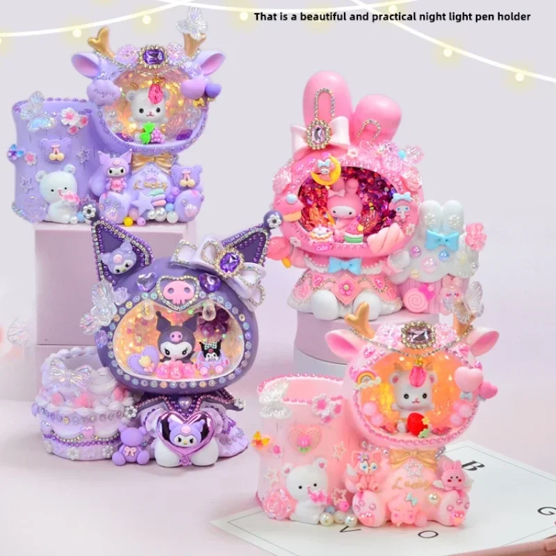 

Sanrio Kuromi My Melody Diy Pen Holder Small Night Light Creative Utility Gift Handmade Decor Cartoon Kawaii Children Girl Toys