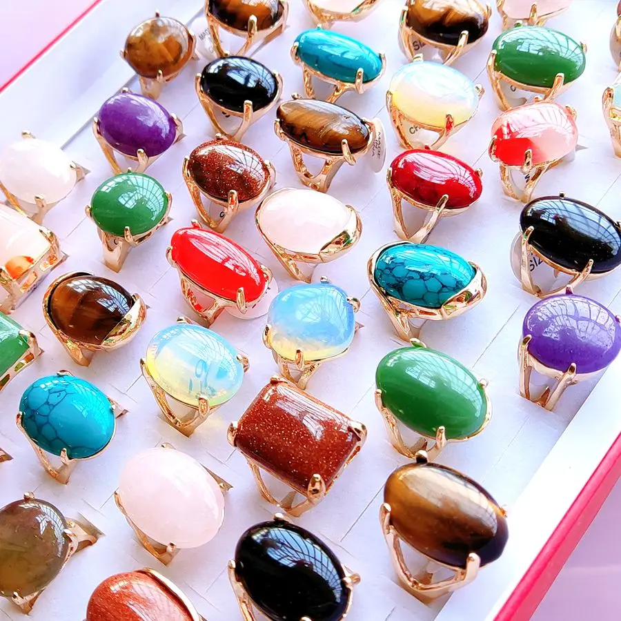 Großhandel 20 teile/los Farbige Luxus Riesige Naturstein Ring Vintage Opal Kristall Charme Ringe Hochzeit Engagement Schmuck – Detail 4