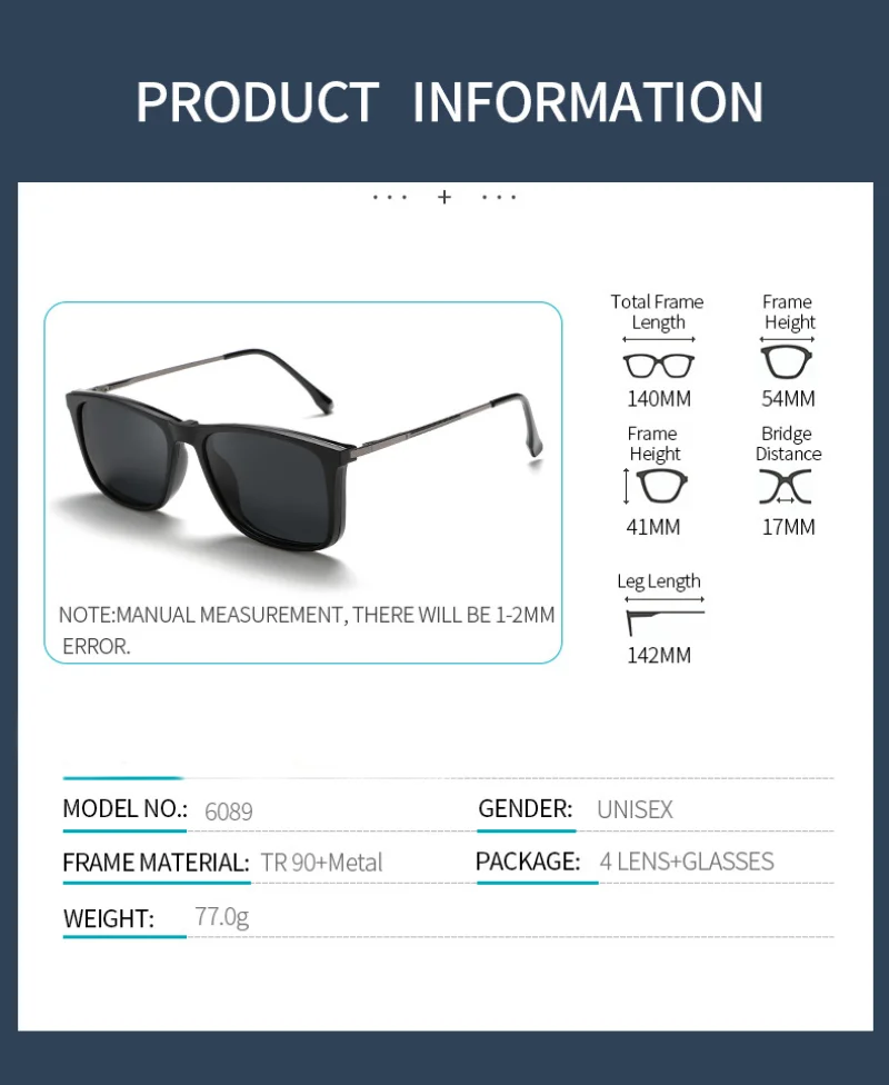 BEMORE Square Clip on Prescription Glasses Acetate Polarized UV400 Sunscreen Goggles Reading Myopia Women Optical Eyeglasses
