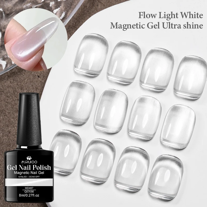 8ml Flow Light White Cat Magnetic Gel Nail Polish Ultra Shine Silver Glitter Semi Permanent Soak Off UV Gel Varnish Nail Design
