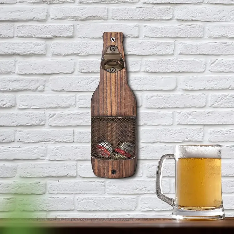 

Wall Mounted Beer Opener Creative Bottle Opener Kitchen Bar Decor with Cap Catcher