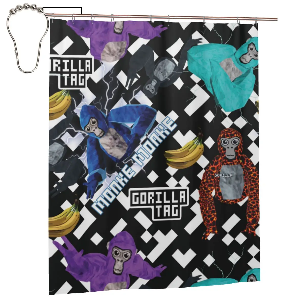 Gorilla Tag VR Gamer Merch Pixel Monke Unique decor Modern Fabric Bathroom Shower Curtains art design Print Curtain