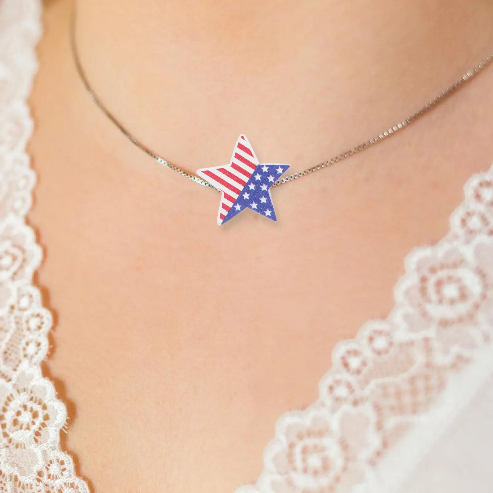 

20Pcs Usa Flag Themed Wooden Star Spacer Beads Star Shape Craft Accessories for Jewelry Making Bracelets Beads for Crafts