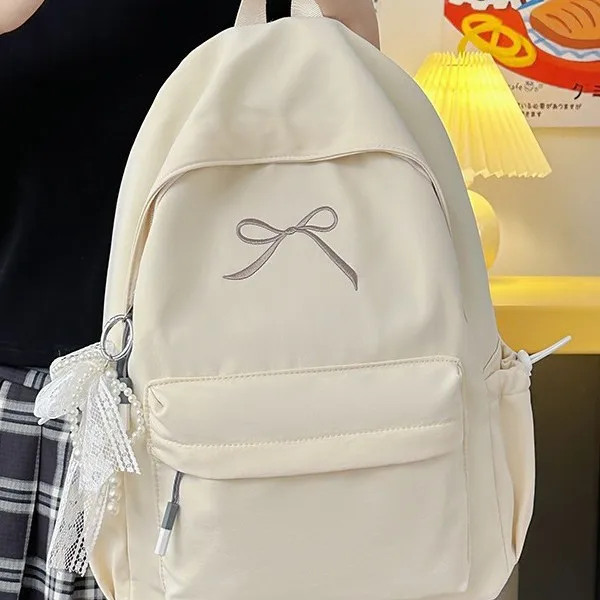 Bow Backpack Large Capacity Laptop Bag For Middle School Students College Girls Sweet Bow Schoolbag Daily Travel Shoulder Bag