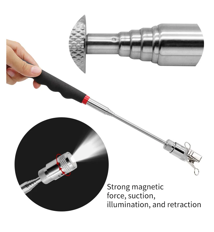 Teleskopisch verstellbare magnetische Aufnahmewerkzeuge, magnetischer Teleskop-Magnetgriff, langer Stift, Teleskop-Magnetstab mit LED-Licht – Detail 2