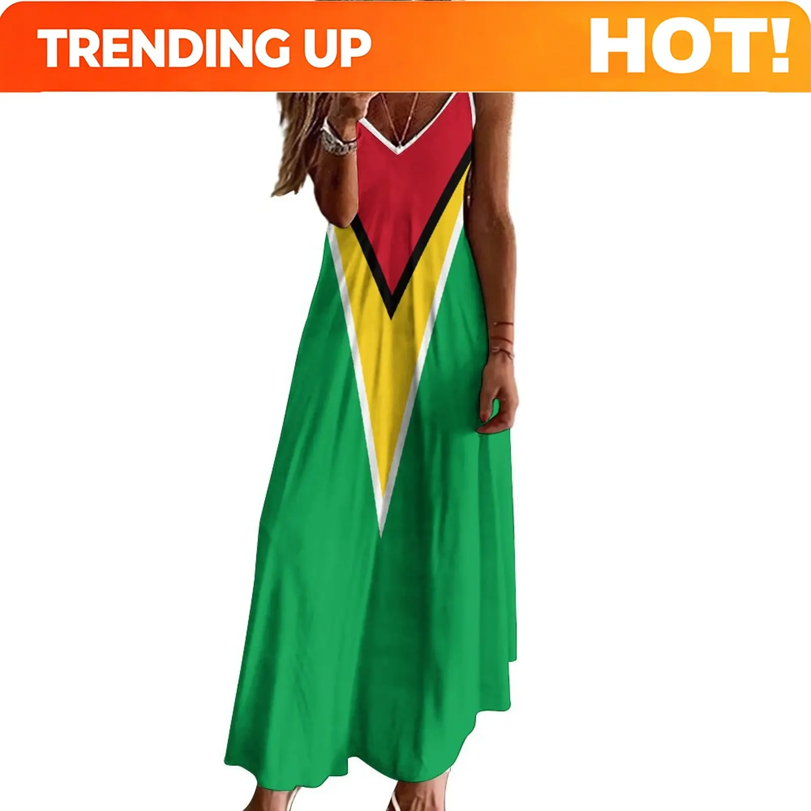 Custom Long Dresses Dress Guyana Flag Print New Casual Sleeveless Women's V-Neck Printed Dress Swing Retro Dresses