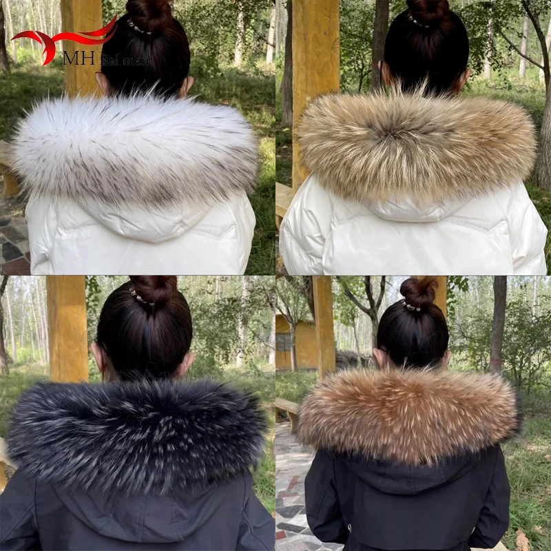 Bufanda roja Natural con cuello de piel de mapache para mujer, abrigo de invierno, bufandas de zorro de lujo, bufandas decorativas de diseñador de moda para mujer