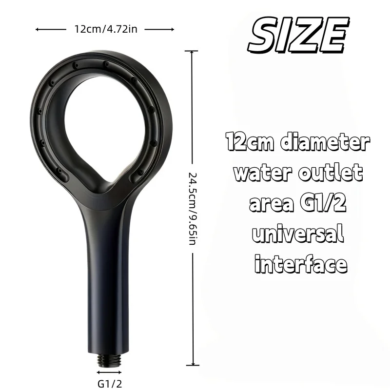 Black 12cm Ring Shower Head Large Spray Area Pressurized Thick Coat Anti Scald Anti Scratch Universal Interface Shower Fitting