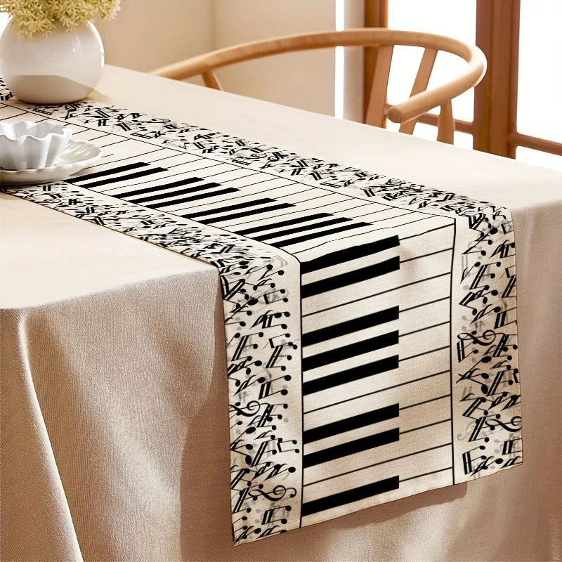 1pc Christmas themed table flag, black and white note checkered piano keyboard style, used for holiday decoration