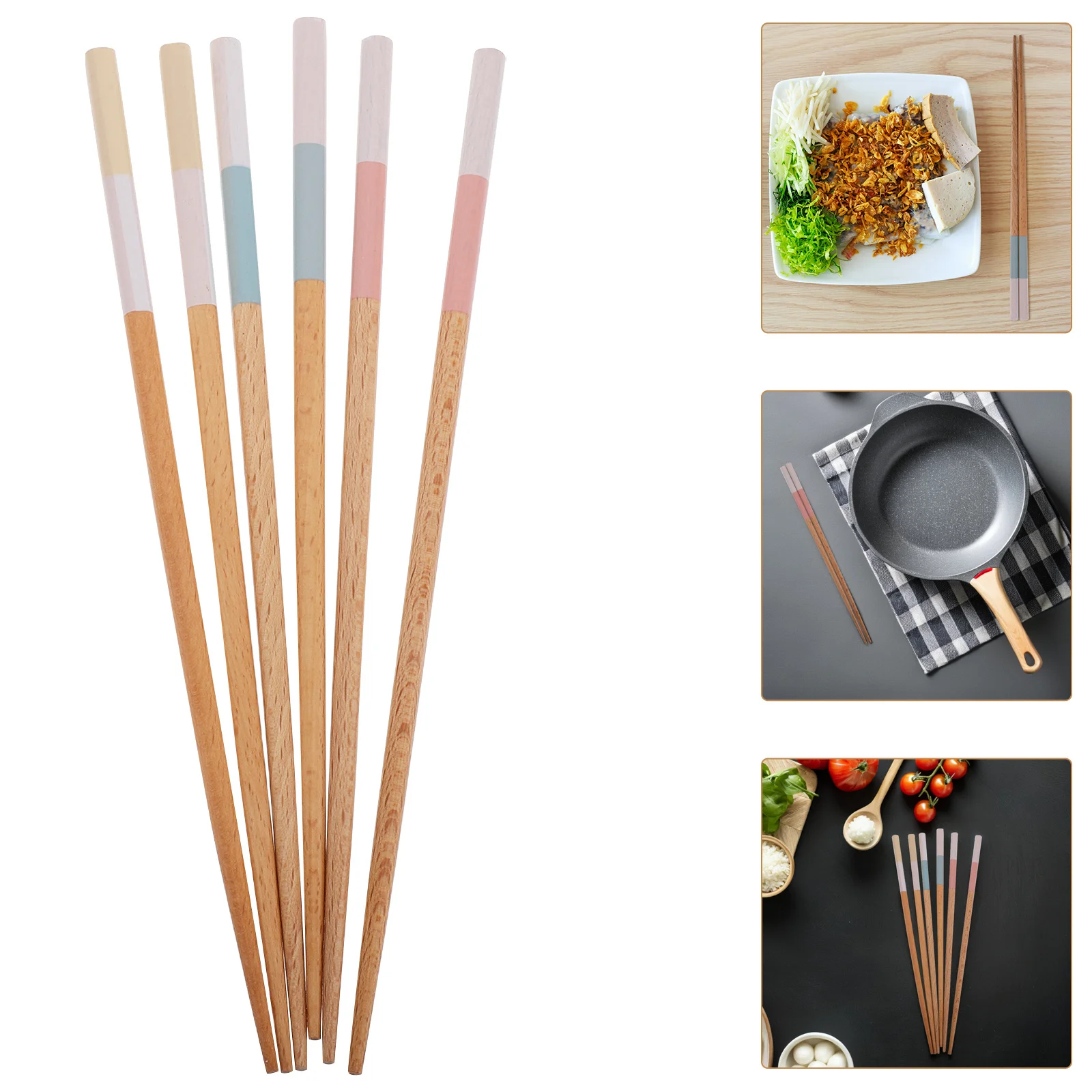 

3pcs 3 Pairs Japanese Print Wooden Chopsticks Set Creative Design Pointed Tip Reusable Long Sticks For Household Dining Eating
