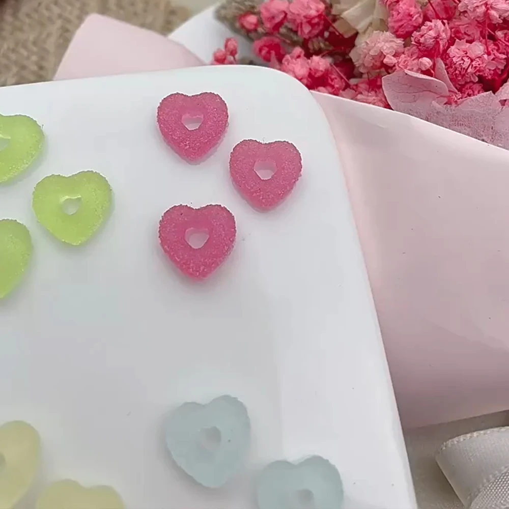 Sugar Hollow Heart Donut Resin Charms 10mm, Fake Candy Fillers for Slime, Nails, Handmade Earrings, Cream Glue Squishy Making