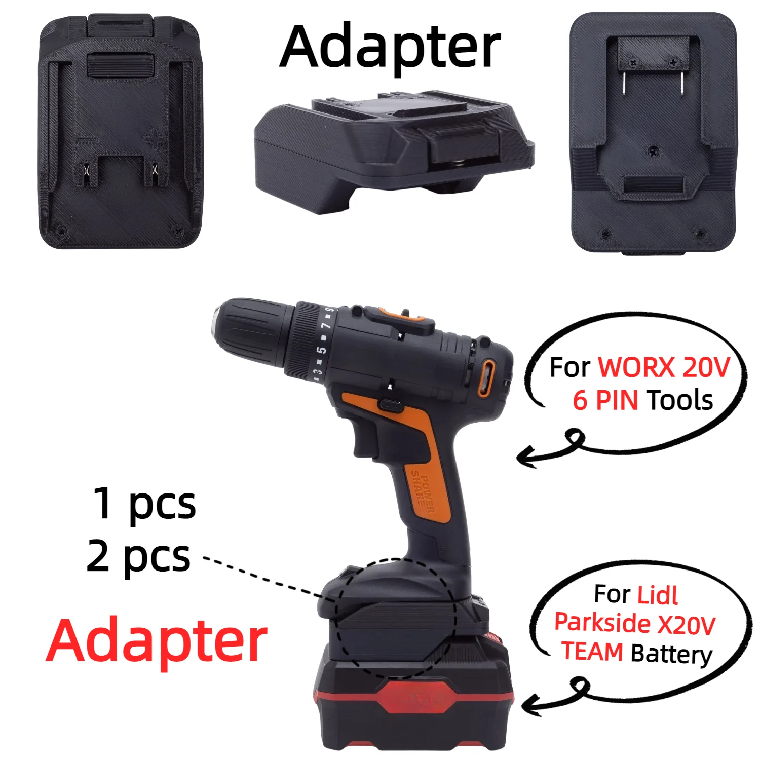 

1/2 Pcs Battery Adapter for Lidl Parkside X20V TEAM Li-ion Battery TO WORX 20V 6 PIN Cordless Tools Accessory(Only Adapter)