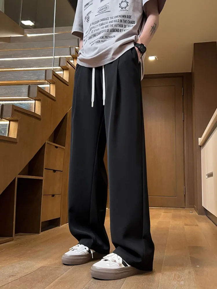 

Men's Summer Ice Silk Straight Leg Loose Fit Lightweight Casual Pants Floor Length Trousers Faionable Trendy Sle
