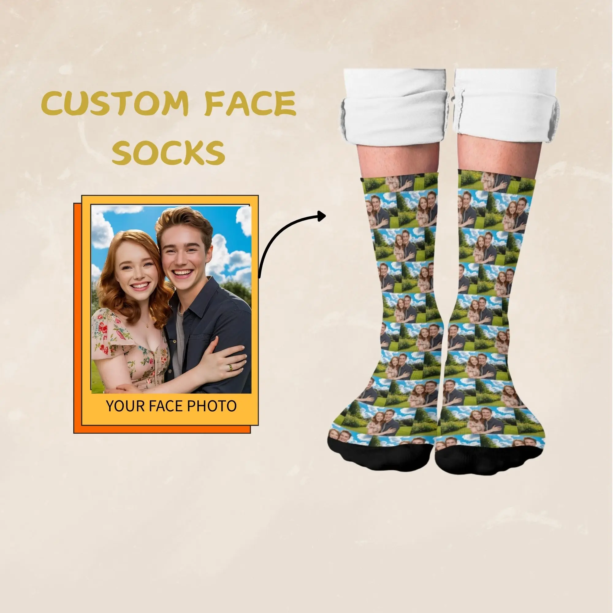 Семейные носки для пары на заказ, персонализированный фестивальный подарок с полным принтом для сцены на открытом воздухе для влюбленных и записываемая повседневная одежда