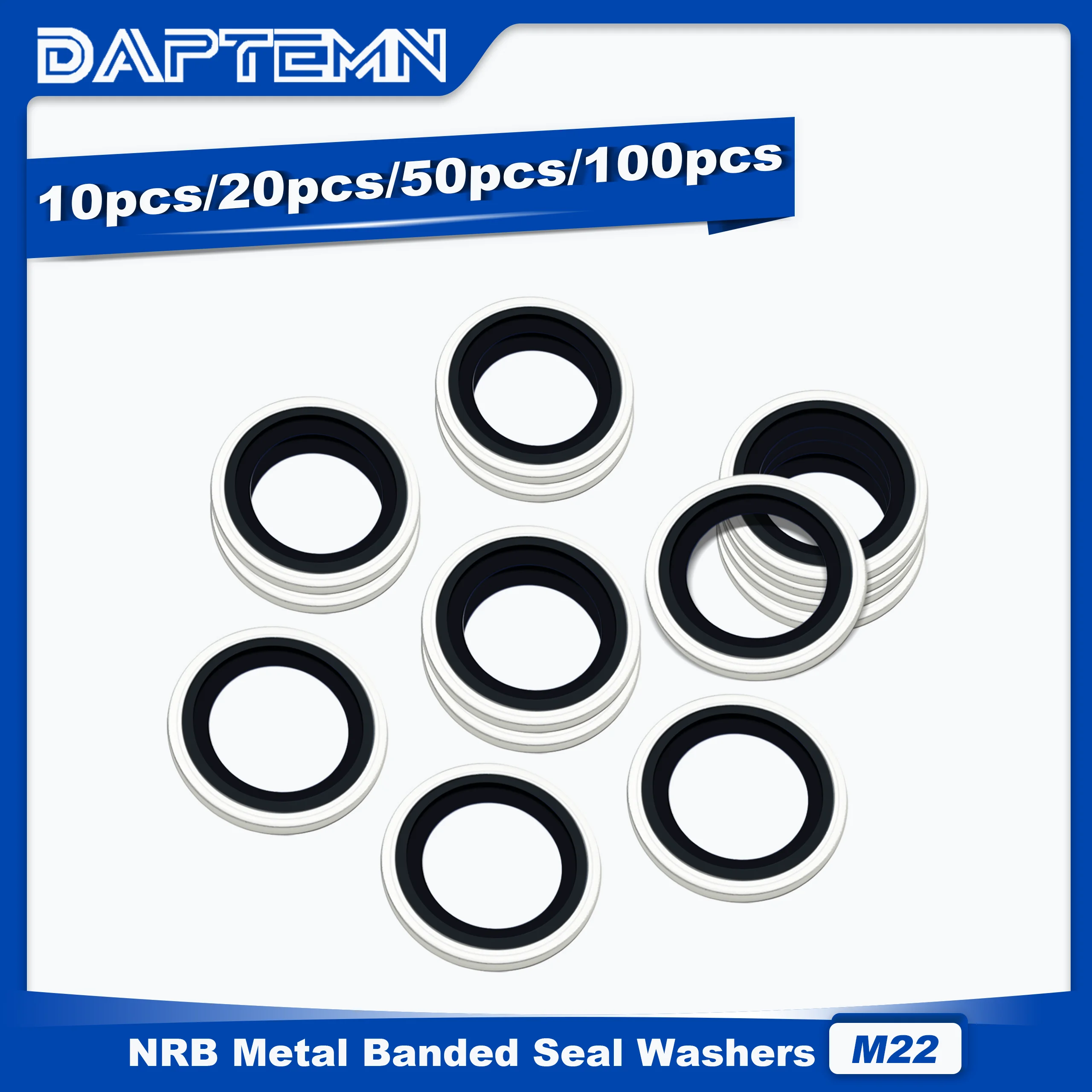 

M22 Bonded Sealing Washers, NBR Zinc-Plated Automotive Self-Centred Seal Rubber Washer, Crash Washers 10PCS 20PCS 50PCS 100PCS